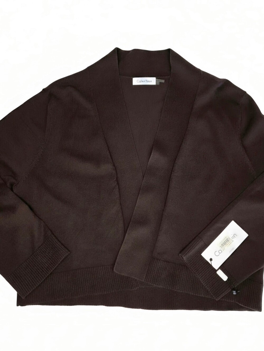 Calvin Klein Women's Dark Brown Open-Front Cardigan, Cropped Short Bolero Style - Picture 5 of 11